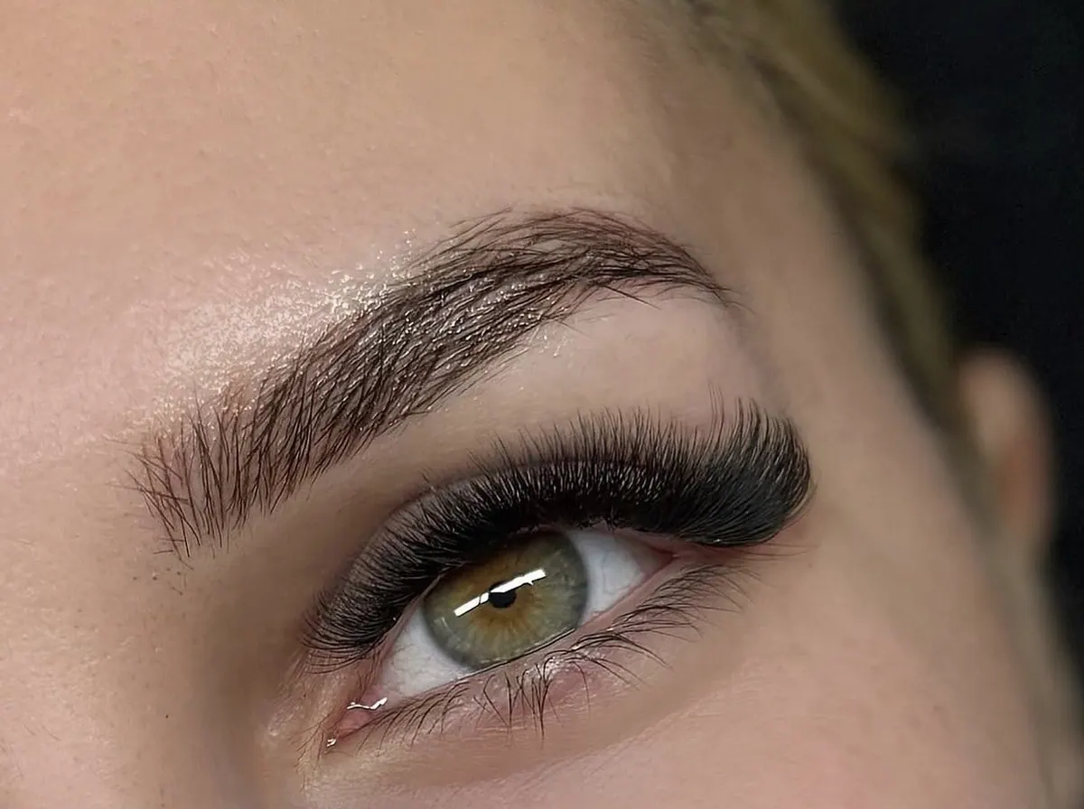 Wimpernverlängerung mit vollem, dunklem Look, Nahaufnahme