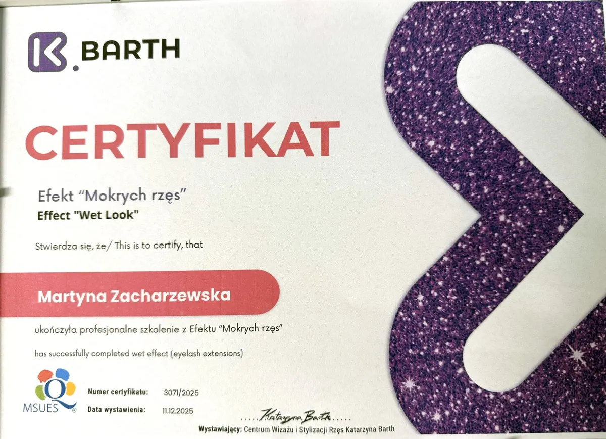 Zertifikat Effekt „Wet Look“ (Wimpernverlängerung) für Martyna Zacharzewska